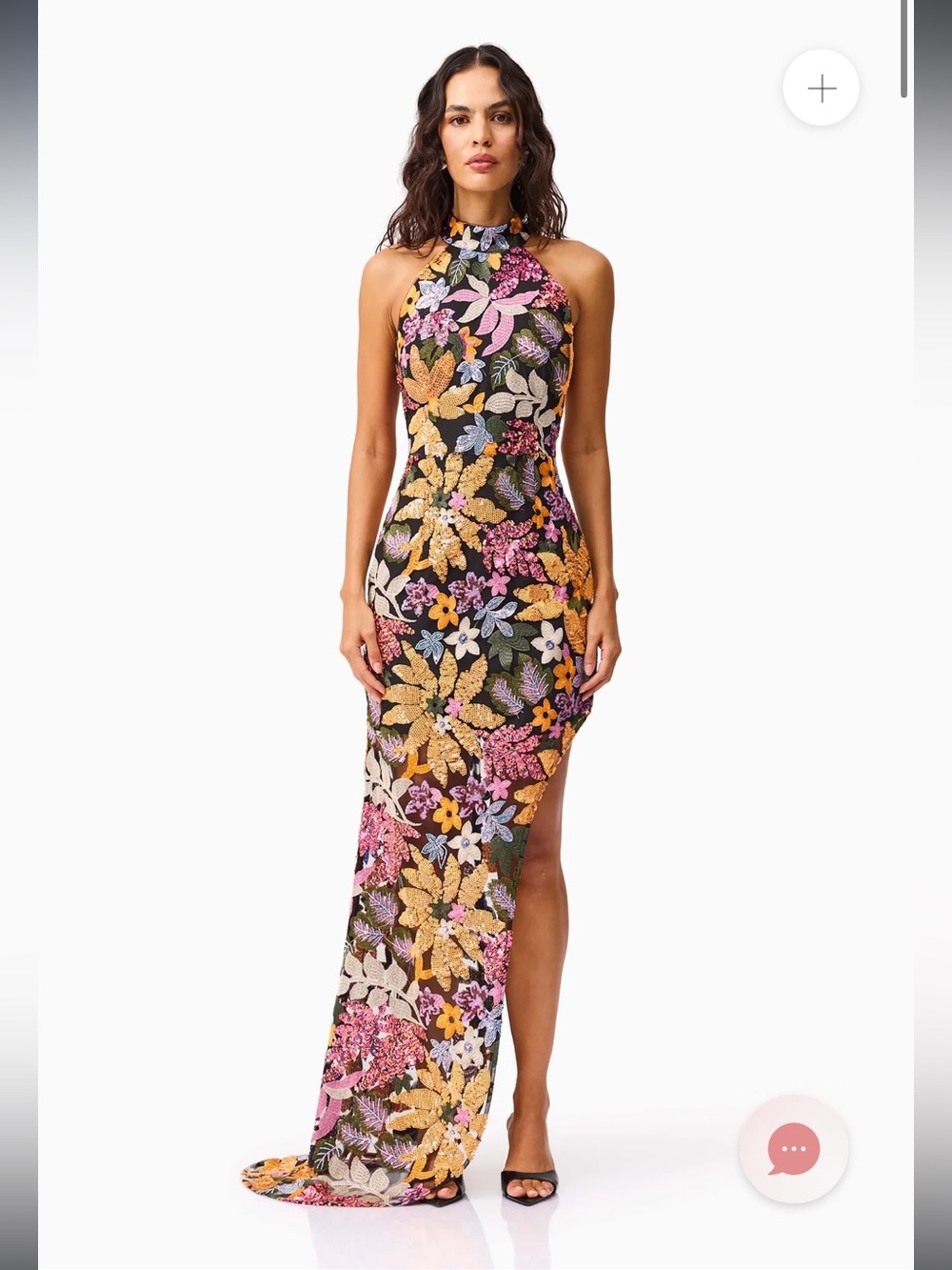 elliatt kiran sequin mesh floral print asymmetrical maxi gown dress size XS NEW